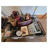 Large lot of Assorted Office Supplies, Scissors, Pencils, Tape Dispensers, Storage Bins Etc.