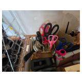Large lot of Assorted Office Supplies, Scissors, Pencils, Tape Dispensers, Storage Bins Etc.