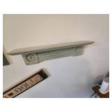 Misc. Items on Wall, (2) Shelfs, Picture and Old Dolls Sign