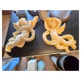 (2) Vintage Alabaster Resin Cherubs and Assorted Doll Accessories
