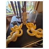 (2) Vintage Alabaster Resin Cherubs and Assorted Doll Accessories