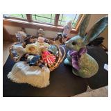 Assorted Miniature Dolls in Basket and Easter Rabbit