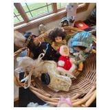 Assorted Miniature Dolls in Basket and Easter Rabbit