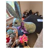Assorted Miniature Dolls in Basket and Easter Rabbit