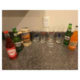 Misc. Bar Glassware and (4) Assorted Bottles of Pop