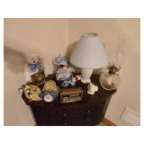 Assorted Home Decor Items, Alarm Clock and Small Lamp