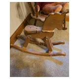 Small Rocking Chair, Vintage Rocking Horse and Stuffed Animal
