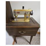 Vintage Gold Zig Zag Sewing Machine and Console