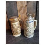 2 Unique Beer Steins in Great Condition one is Tribute to American Armed Forces