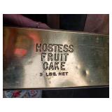 Antique Tin Canister Lot, Log Cabin Syrup, Hostess Fruit Cake, and Others
