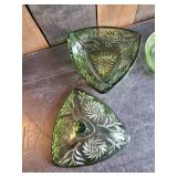 Vintage Green Glass Candy Dish with Lid and Green Glass Juicer