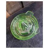 Vintage Green Glass Candy Dish with Lid and Green Glass Juicer