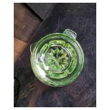 Vintage Green Glass Candy Dish with Lid and Green Glass Juicer