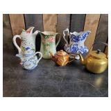 Various Vintage Pitchers and Tea Pots Ceramic and Aluminum