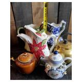 Various Vintage Pitchers and Tea Pots Ceramic and Aluminum