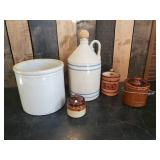 Vintage Wire Bail Handle Crock, Leather OLE Mug Holder, Ceramic Jug with Cork and more