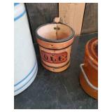 Vintage Wire Bail Handle Crock, Leather OLE Mug Holder, Ceramic Jug with Cork and more