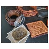 Leather Belt, Buckle, and Wallet Lot Very Nice With Great Detail