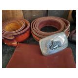 Leather Belt, Buckle, and Wallet Lot Very Nice With Great Detail