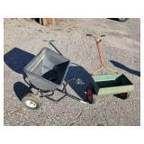 2 Lawn Seeders one Pull behind and one push  Use as is or for garden display/planter