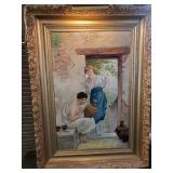 Gorgeous Vintage Lighted original oil Painting in gorgeous Mid Modern ornate Frame