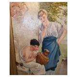 Gorgeous Vintage Lighted original oil Painting in gorgeous Mid Modern ornate Frame