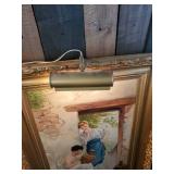 Gorgeous Vintage Lighted original oil Painting in gorgeous Mid Modern ornate Frame