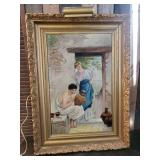 Gorgeous Vintage Lighted original oil Painting in gorgeous Mid Modern ornate Frame