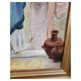 Gorgeous Vintage Lighted original oil Painting in gorgeous Mid Modern ornate Frame