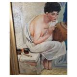 Gorgeous Vintage Lighted original oil Painting in gorgeous Mid Modern ornate Frame