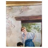 Gorgeous Vintage Lighted original oil Painting in gorgeous Mid Modern ornate Frame