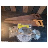Saw Lot, Metal never used blades and 2 vintage wood handle Hand saws