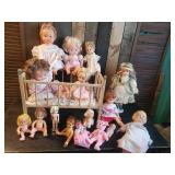 Great Vintage Doll Lot with Vintge Crib , Kewpee Doll, Vintage Beanie Baby, and Many Many More