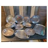 Various Sized and Kinds of Silver Platters, includes Reed and Barton Damascene Collectors Plates
