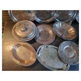 Various Sized and Kinds of Silver Platters, includes Reed and Barton Damascene Collectors Plates