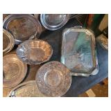 Various Sized and Kinds of Silver Platters, includes Reed and Barton Damascene Collectors Plates