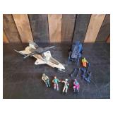 Vintage Gi Joe Skystorm x-wing Chopper, Cobra A.S.P. with extras, and Various Gi. Joe Figures