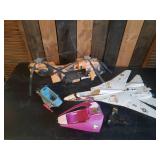 Vintage Gi Joe toys, Skystiker XP-14F Combat Jet, Tomahawk Helicopter, a Lex Doar 7 Assault Ship, and A Cobra Sea Ray Air Attack Craft