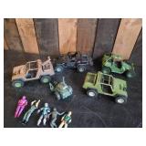 5 Gi Joe Action Figures & Various Gi Joe Jeeps Cobra Stinger V.A.M.P. Mark II, Gi Joe VAMP Attack Vehicle and more