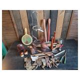 Various Vintage Lot of Items, Curling Iron, Hand Mirror, Wood Carved Pelican and much More
