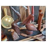 Various Vintage Lot of Items, Curling Iron, Hand Mirror, Wood Carved Pelican and much More