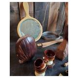 Various Vintage Lot of Items, Curling Iron, Hand Mirror, Wood Carved Pelican and much More