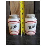 Very Cool Vintage Milk Glass Sugar and Flour Shakers in Great Condition