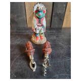 Ceramic Bank Te-la-vai created by Native American Artist Lowell Talashoma Sr. 2 Vintage Wood Carved Bottle Openers