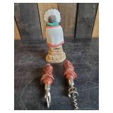 Ceramic Bank Te-la-vai created by Native American Artist Lowell Talashoma Sr. 2 Vintage Wood Carved Bottle Openers