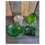 Vintage Glass Dish Lot  Gorgeous Green Glass and Clear Glass with lid