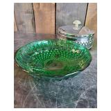 Vintage Glass Dish Lot  Gorgeous Green Glass and Clear Glass with lid
