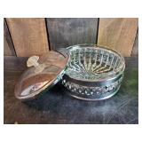 Vintage Glass Dish Lot  Gorgeous Green Glass and Clear Glass with lid