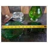 Vintage Glass Dish Lot  Gorgeous Green Glass and Clear Glass with lid