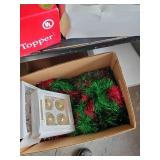 Christmas Lot of Various Holiday Items Mr. and Mrs Claus still in Box, Garland, Ornaments and much more